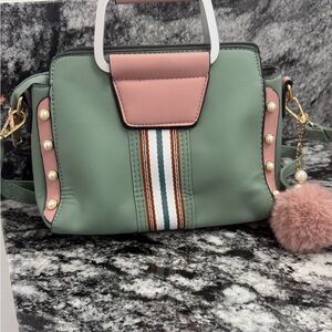 Stylish Green and Pink Women's Handbag